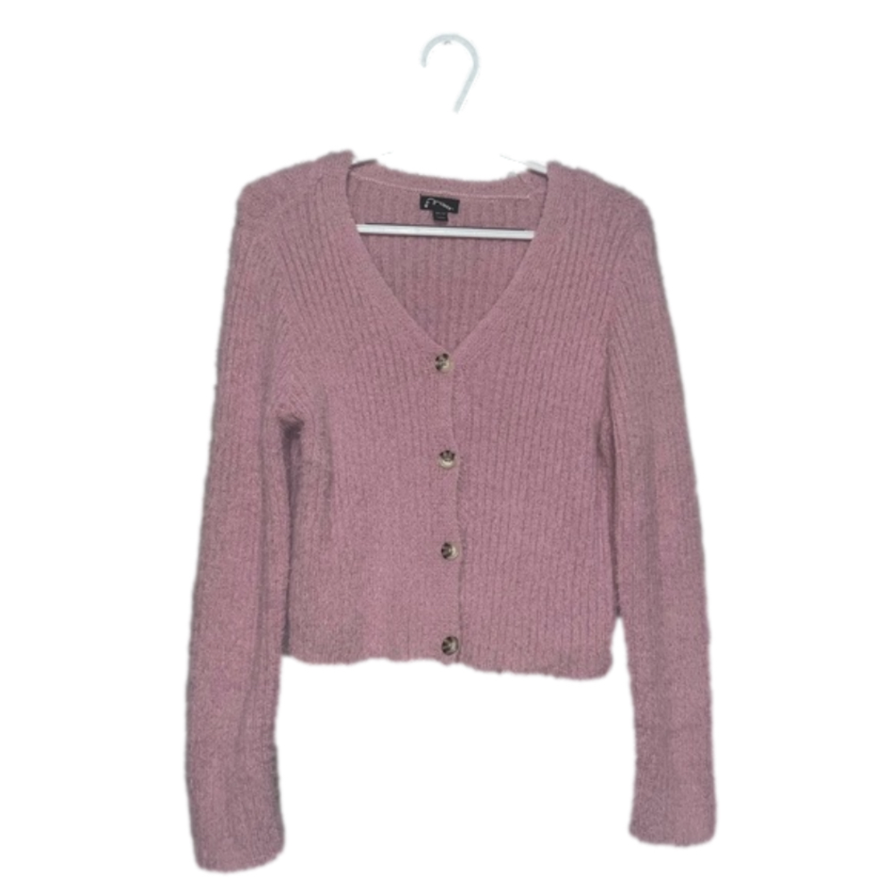 Fuzzy pink button up sweater